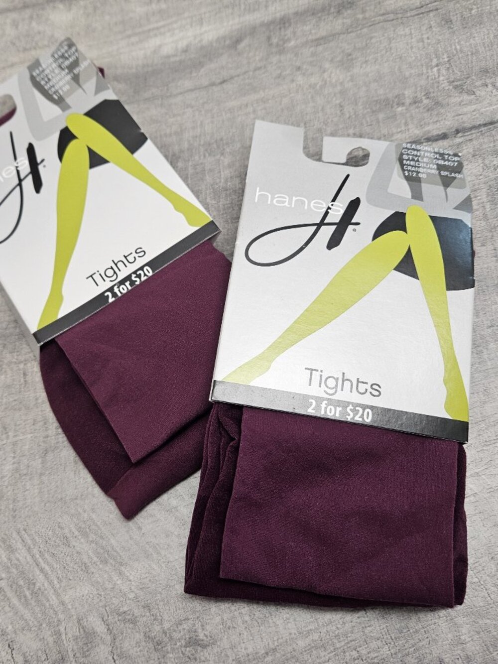 LOT OF 2 HANES SEASONLESS CONTROL TOP TIGHTS CRANBERRY SPLASH WOMEN MEDIUM